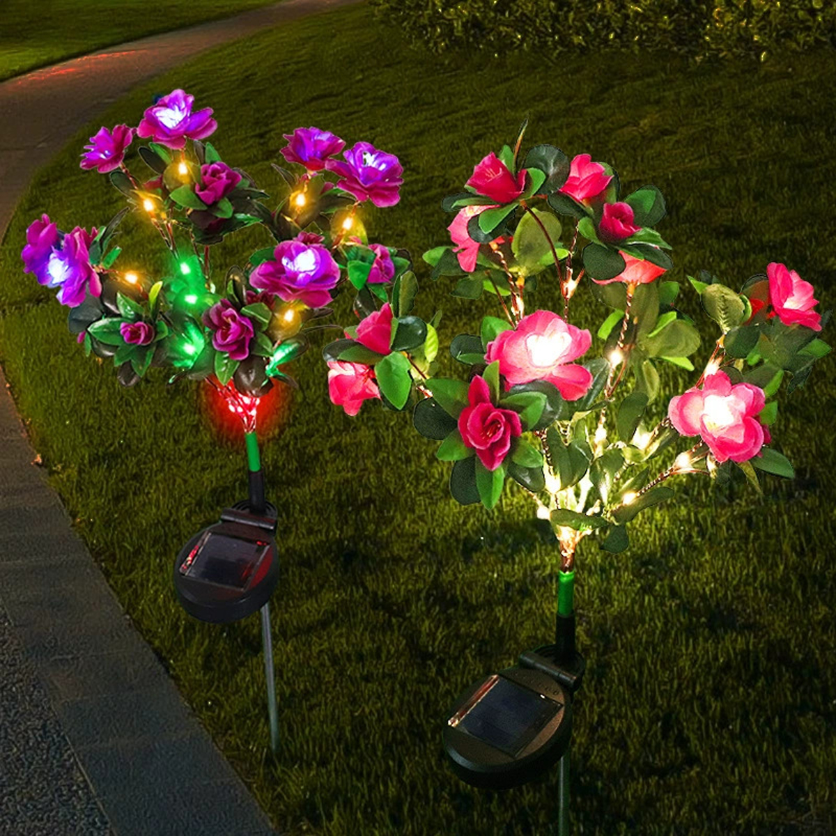 LED lumière solaire étanche azalée fleurs solaires lampe extérieure décorative pour jardin cour pelouse chemin éclairage mariage décor