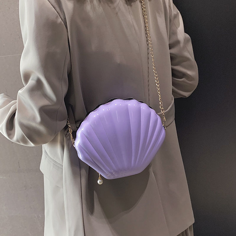 Sequin Shell Tas Vrouwen Crossbody Bag Keten Mini Schoudertas Cirkel Seashell Bling Handtas Meisjes Glitter Portemonnees En Handtassen: Purple