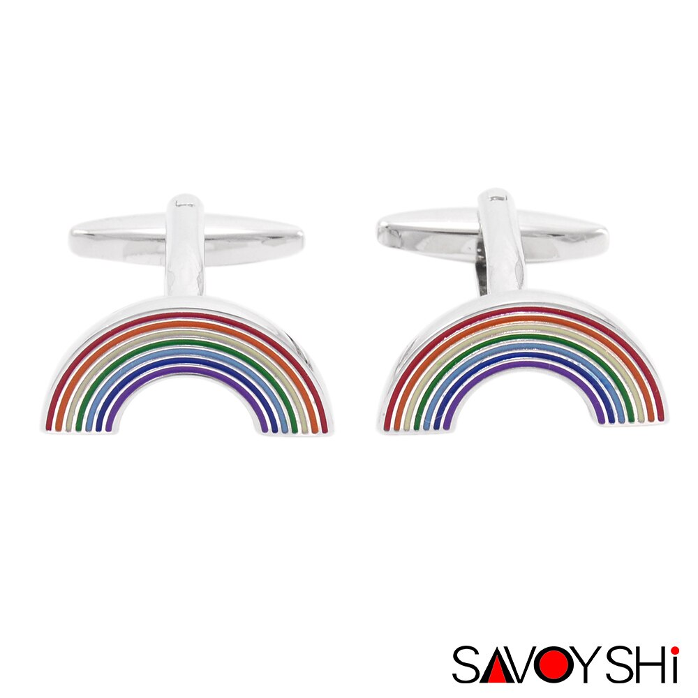 Savoyshi novidade arco-íris abotoaduras para homens camisa manguito bottons de alta qualidade esmalte manguito links moda presente marca jóias