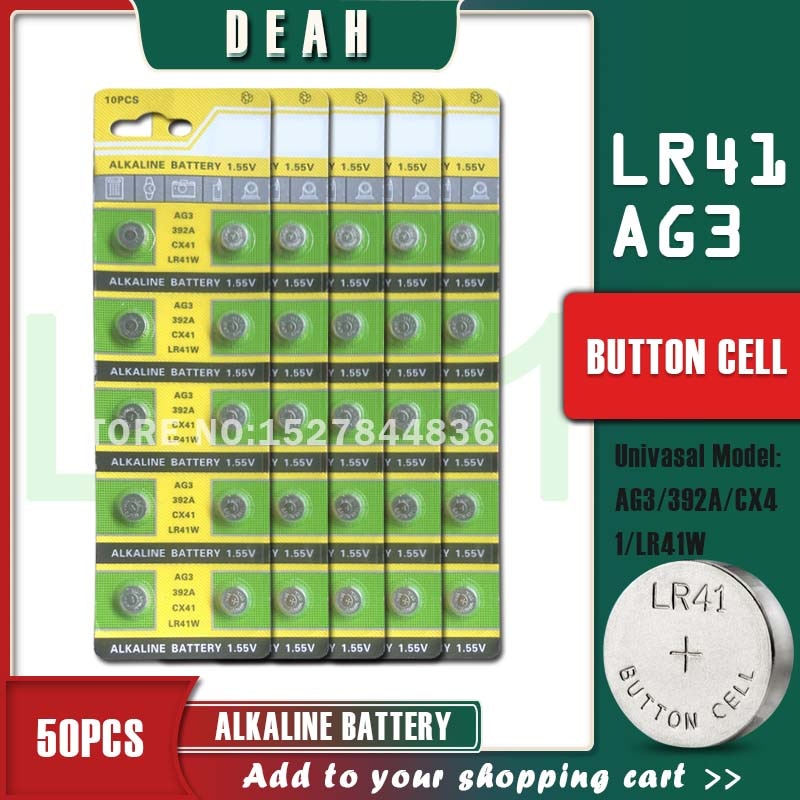 50Pcs Deah 1.55V AG3 LR41 Alkaline Cell Coin Batterij SR41 392 192 Ag 3 L736 384 SR41SW CX41 knop Batterijen Voor Horloges Speelgoed