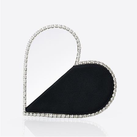 Bolso de mano de noche con diamantes de corazón rojo para mujer, con diamantes de imitación, , con asa de Metal, negro, para de boda,: White Diamond Black