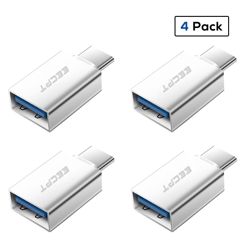 EECPT OTG tipo-c USB C, Adaptador tipo C a USB 3,0, cargador, convertidor de datos, adaptador para Macbook Samsung Galaxy S9 S8 Huawei One Plus: 4 Pack Silver