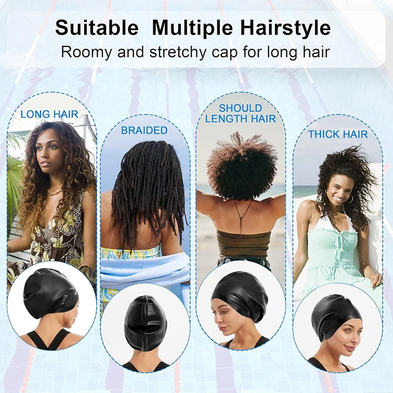 Siliconen badmuts voor lang haar Vlecht Zomer Mannen Vrouwen Waterdichte badmuts Gehoorbescherming Duikhoed Afrikaans Overmaat Enorme