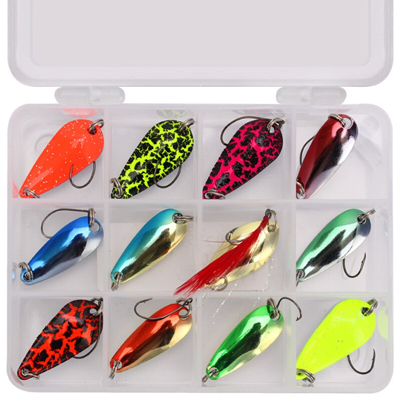 12pcs spoon-shaped shell willow leaf all-metal bait fishing gear metal fishing lures lure spinnerbait deep diving lure