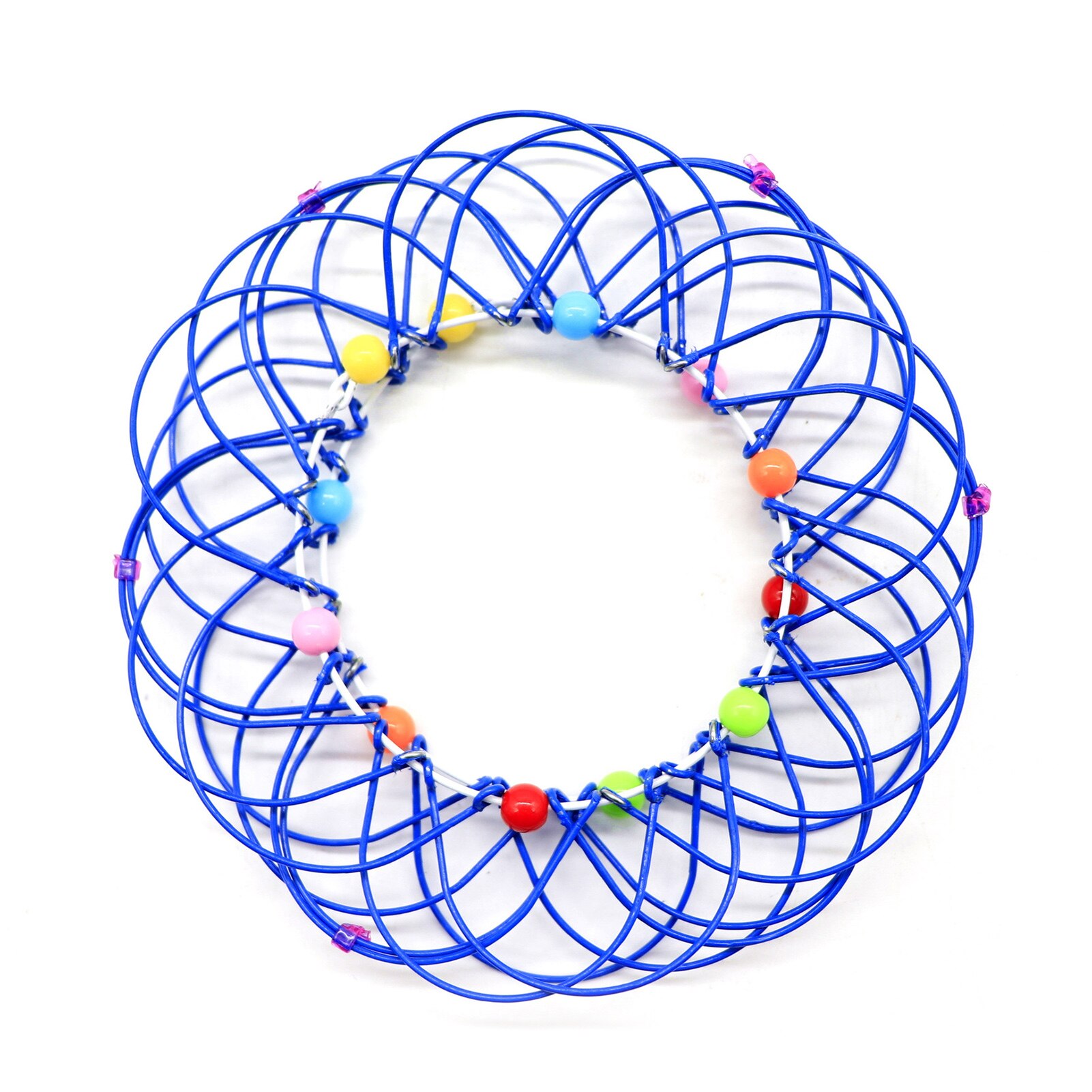 Multiple Changes Iron Hoop Ring Toy Small Iron Wire Circle Toy with Color Beads Hundred Flower Magic Iron Ring FEA889: Blue