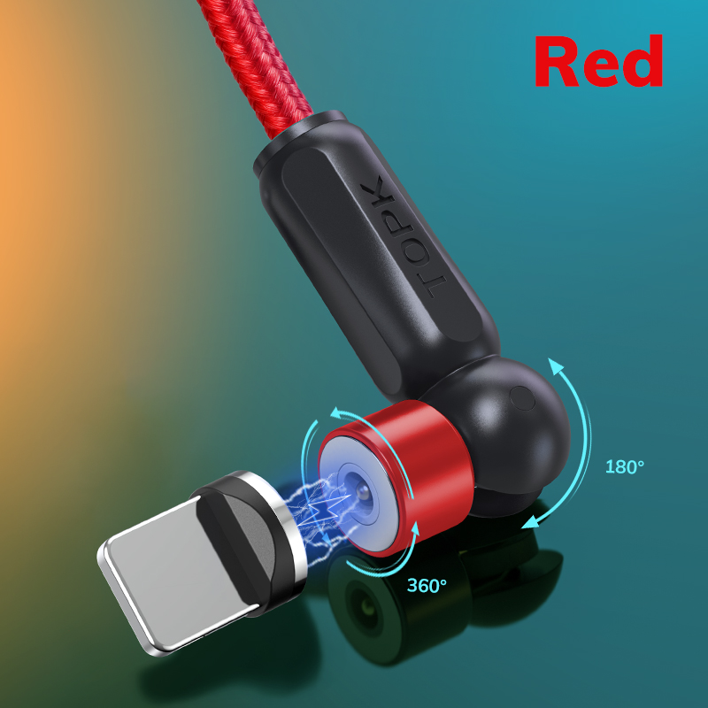 TOPK AM70 Stopień Obrót Magnetyczny Kabel Ładowania Szybkie Ładowanie Typ C Kabel Magnes Micro USB C Przewód Ładowania Telefon Komórkowy Przewód USB: Black / 2 m