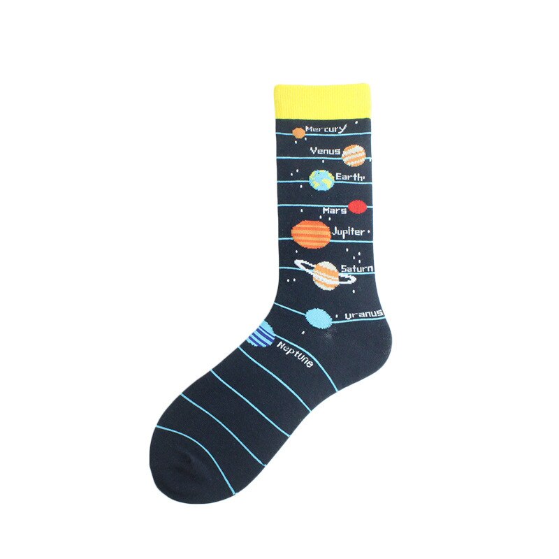Automne hiver coton chaussettes de noël pour hommes Alien planète astronaute espace drôle dessin animé chaussettes Harajuku Sox: 4