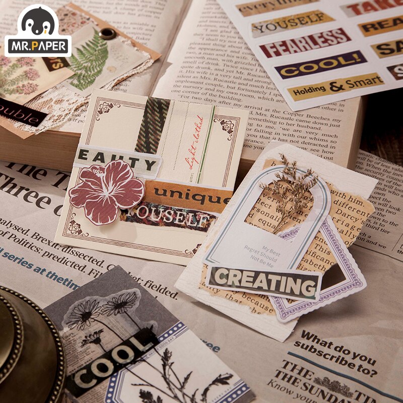 Mr. Paper 8 Designs Ins Wind Newspaper Clipping Serial Series Two-Material Stickers DIY Decorative Collage Material Stickers