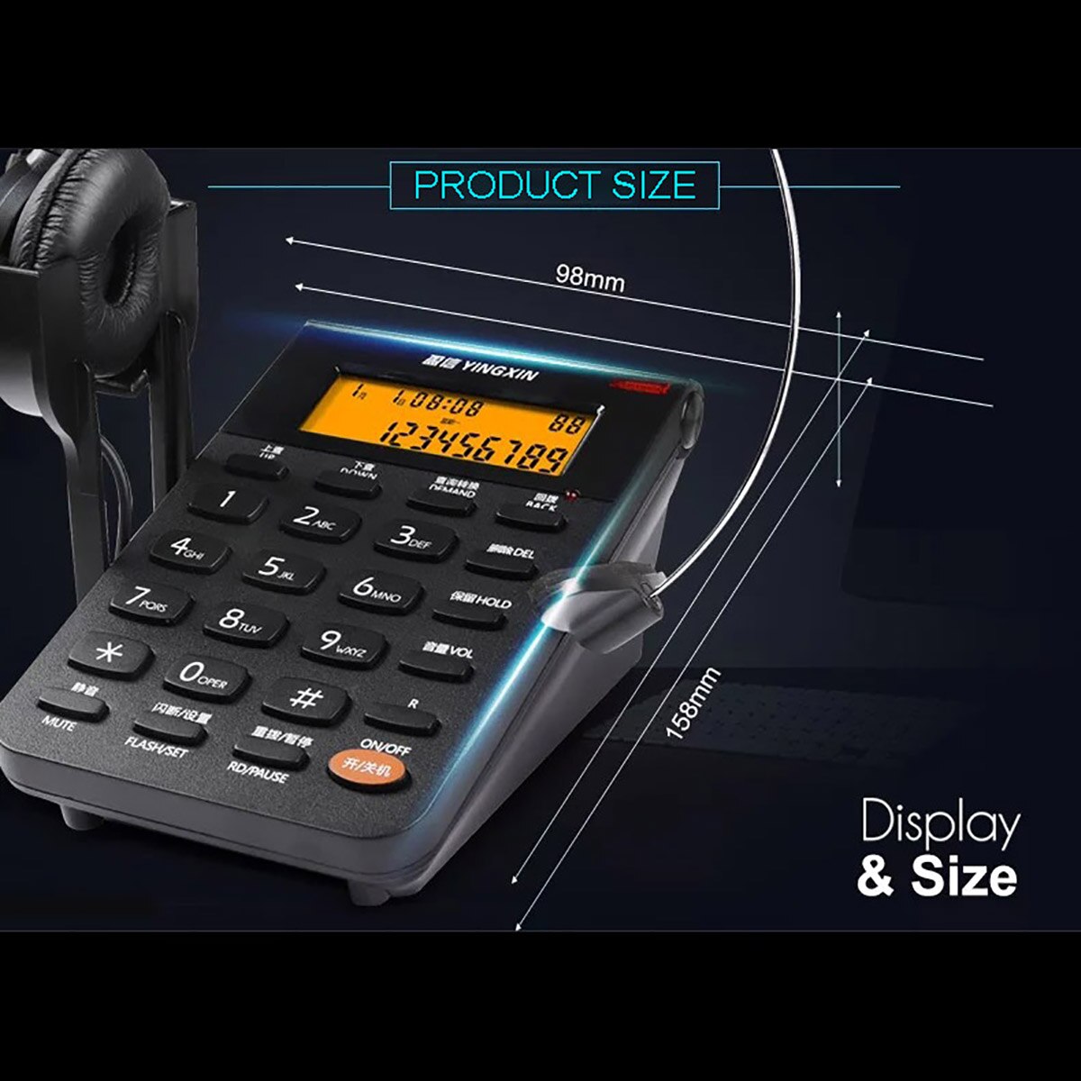 Headset Telephone Desk Phone Headphones Headset Hands-free Call Center Noise Cancellation Monaural with Backlight