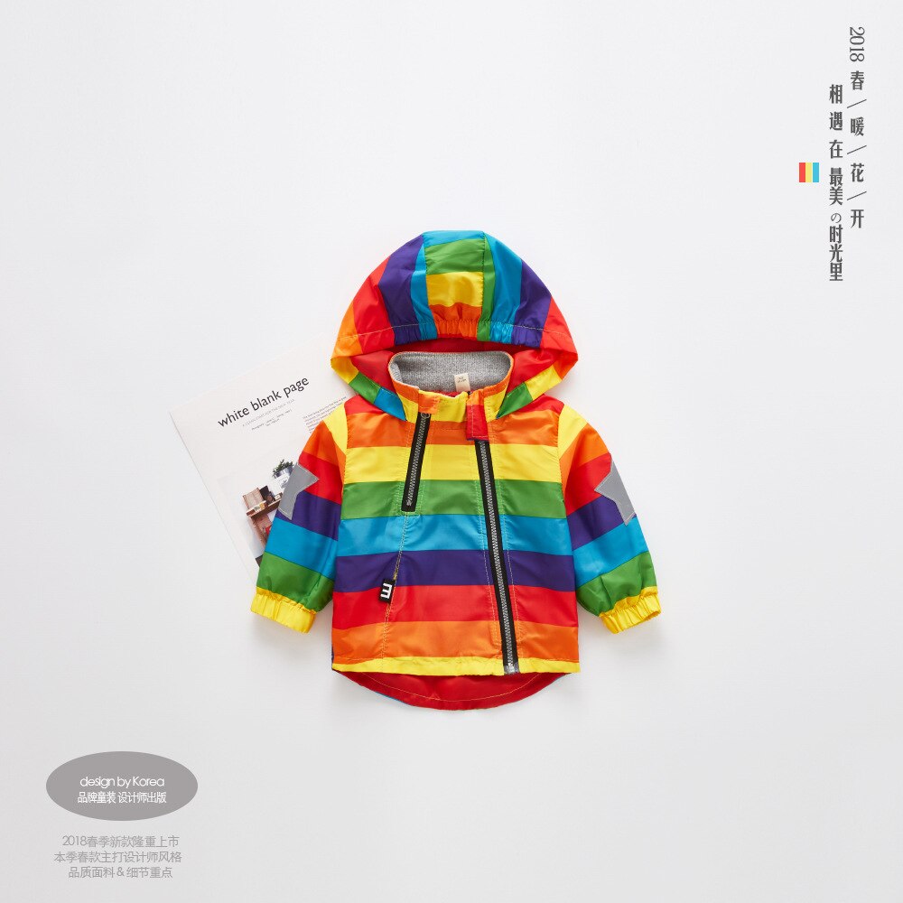 2018 di Modo di casuale Del bambino Delle Ragazze Dei Ragazzi Vestiti Giacca affrescare Bambini Arcobaleno colore Giacca a Vento Impermeabile Antivento Ragazzi Della Tuta Sportiva Del Cappotto: 5T