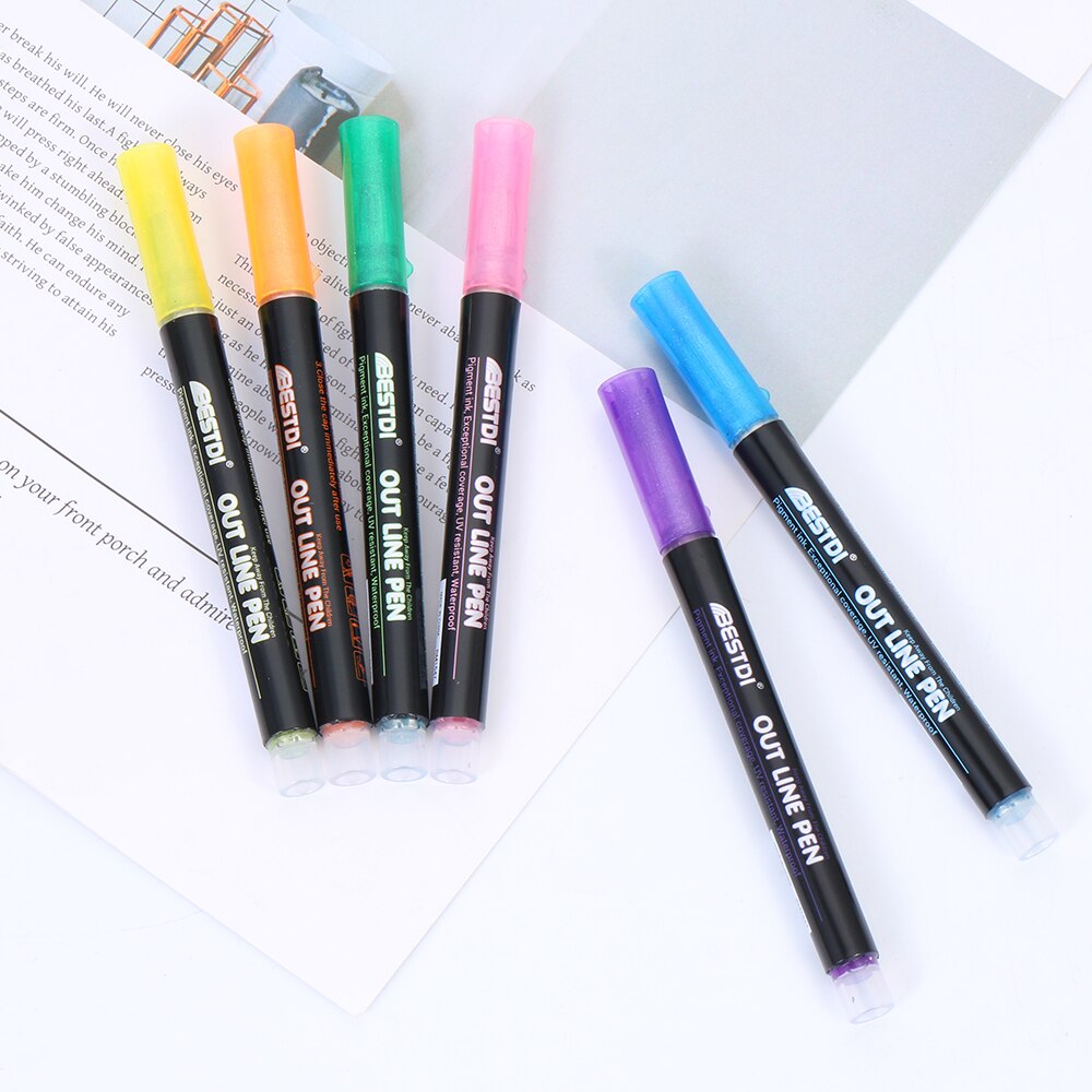 Metallic Double Lines Graffiti Markers Pen Contour Pen Highlighter Pen Stationery for Kids Painting Doodling School Art Supplies
