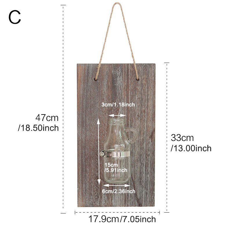 Glass and Wood Vase Terrarium Vertical Wall Hanging Hydroponics Plant Bonsai Flower Pot Planter 3 Choices Available Home Decor: C