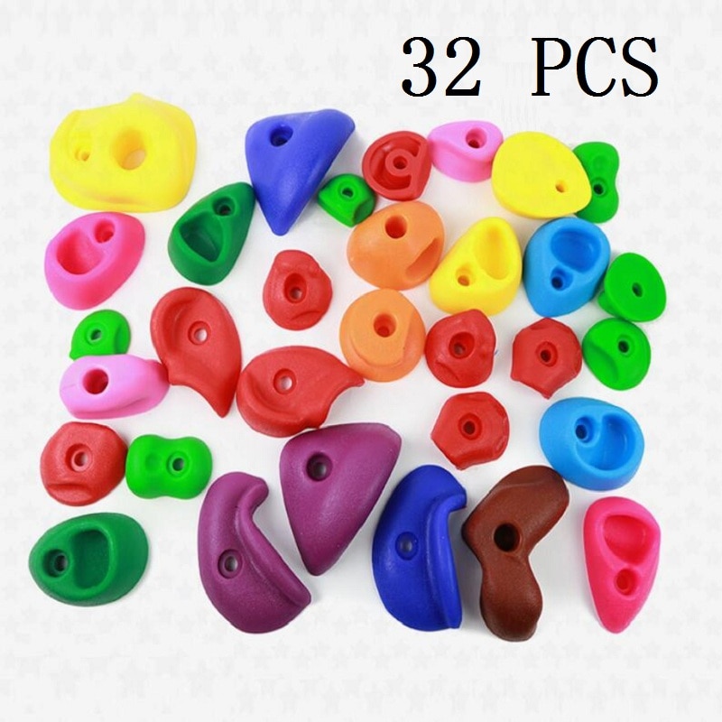 32 Pcs/Set Climbing Rocks Children Indoor Climbing Rock Garden Holds Wall Stone Kit Rock Stones Kids Backyard Fitness Toys