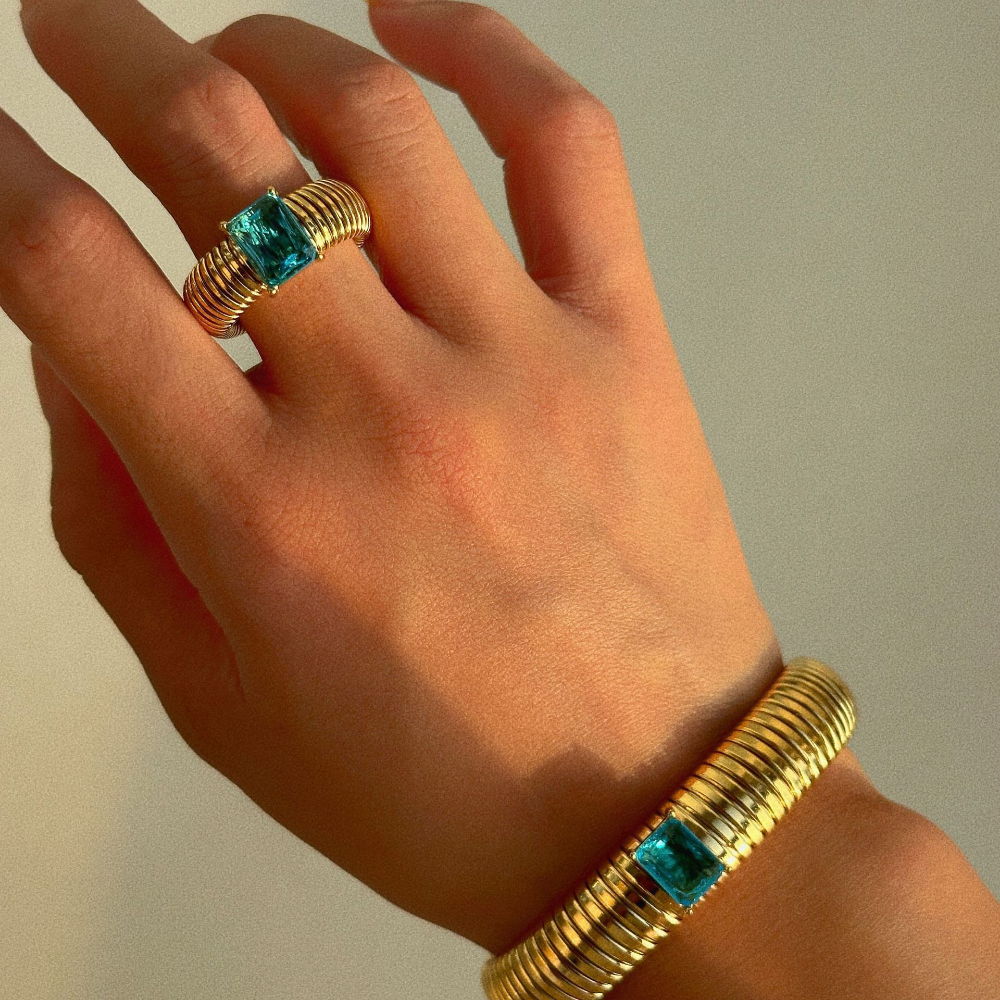 Anillos Punk exagerados de cristal multicolor para mujer, chapado en oro de 18 quilates, resistente al agua, anillo cuadrado grueso, joyería Vintage de hip hop