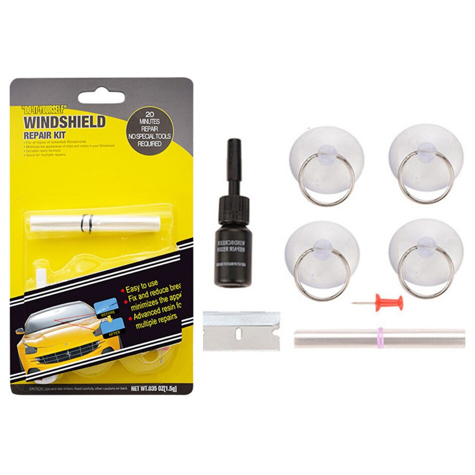 DIY Window Repair Tools Windscreen Glass Scratch Crack Restore Window Screen Resin+blade+strips Car Windshield Repair Tool: Black