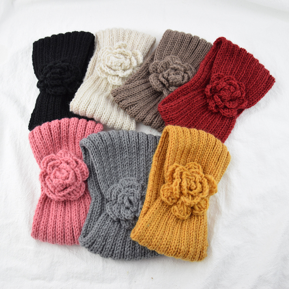 Vrouwen Rose Bloem Gebreide Hoofdbanden Vrouwen Herfst Winter Gehaakte Hoofd Wrap brede Wollen Haarband Tulband Bandana Haaraccessoires