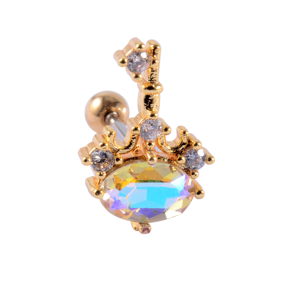 1PC Stainless Steel Multicolor Cz Tragus Cartilage Earrings Crystal Feather Ear Helix Tragus Earrings Lobe Piercing Jewelry 20G: Antique Gold Plated