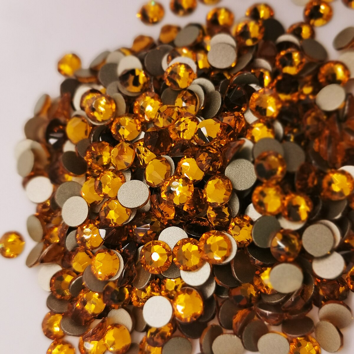 Topaz Rhinestones 8 Grote 8 Kleine Plaksteen Geen-HotFix 3D Nail Art Decoratie Steentjes Golden Terug