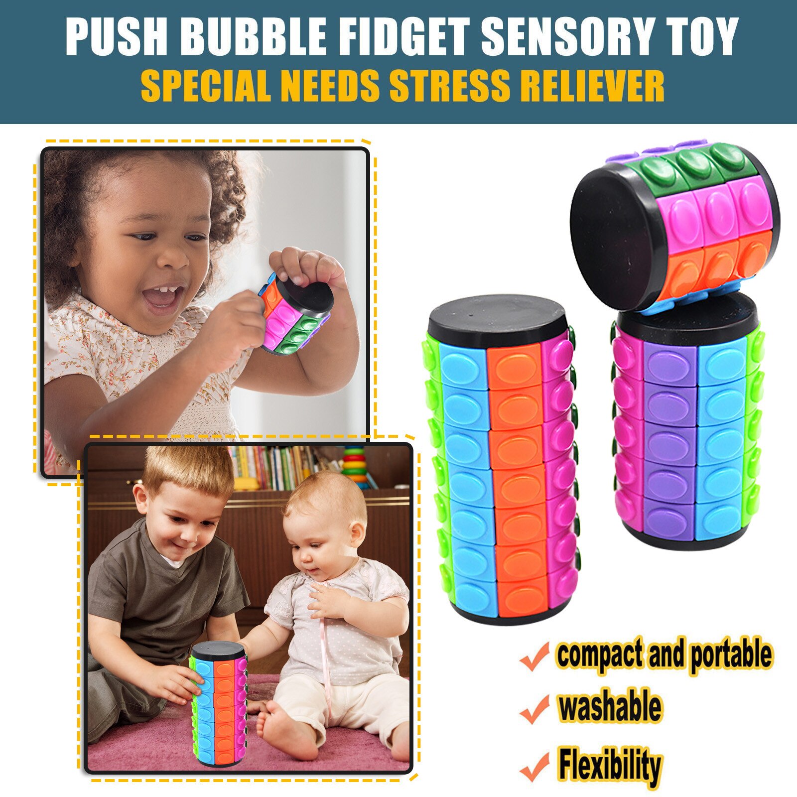 2 Stuks Fidget Speelgoed Toetsenbord - Decompressie Clicker Met 4 Kleurrijke Toetsen