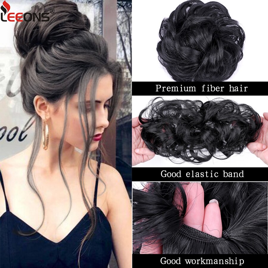 Syntetisk hår knold updo hair extensions rodet knold hår stykke hår scrunchies bølget hestehale hårstykker hår tilbehør til piger