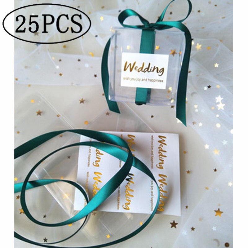 25pcs PVC Candy Box Birthday Party Event baby shower Decor Wedding Favor Party Supply bridesmaid Bag Box with Ribbon Flower: BLUE