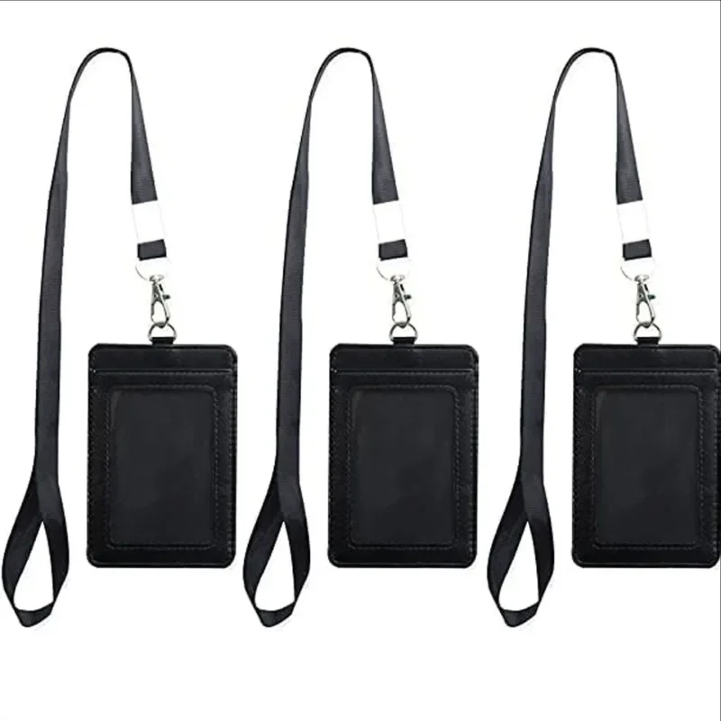 PU Leather Card Holders Set Women Men Student Retractable Badge Reel ID Card Holder Cover Case Nurse Badge Lanyards