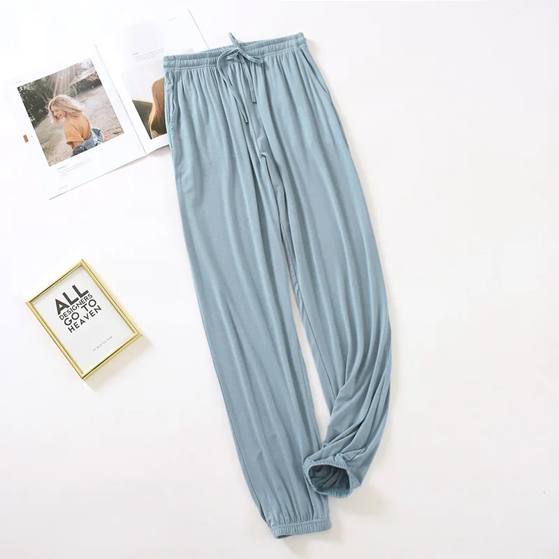 Pantalones japoneses de estilo para el hogar para mujer, pantalones finos de modal holgados de talla grande de color sólido para primavera y verano, pantalones para el hogar para mujer: M / Oro
