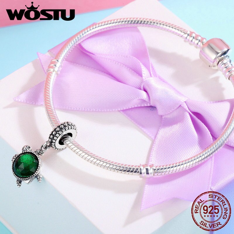 WOSTU 100% 925 Sterling Silver Animal Turtle's Adventure Dangle Beads fit original WST Charm Bracelets Fine Jewelry CQC281