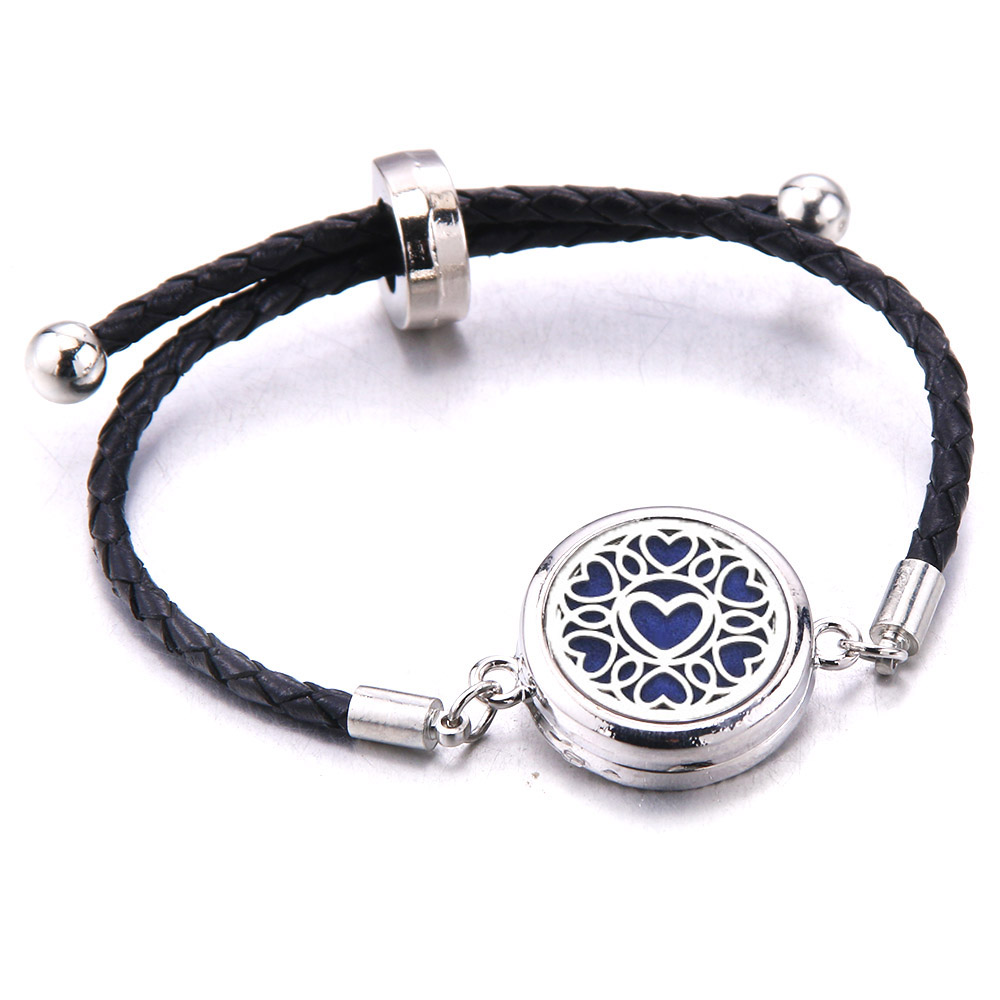 Difusor de aceites esenciales de Perfume, pulsera de cuero, medallón de aromaterapia, medallón de acero inoxidable, pulsera de cuero negro,: Color dorado