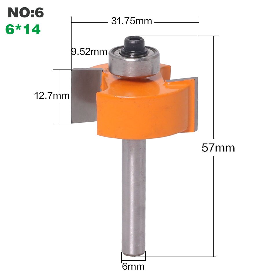 1pc 6mm Shank Biscuit T Slot Wood Router Bit With Top Bearing C3 Carbide Slotting/Jointing Woodworking Milling Cutter: NO6