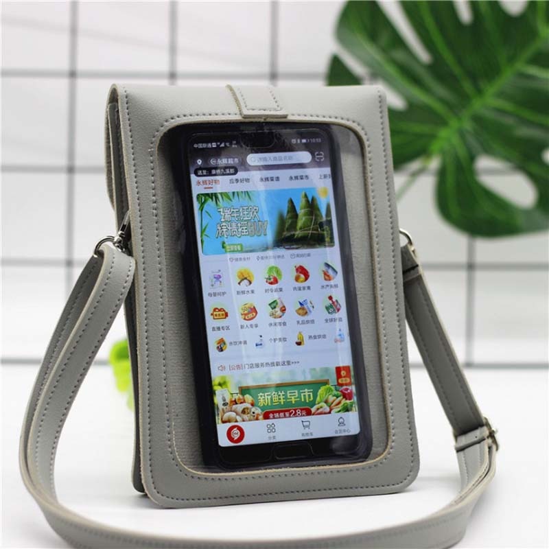 Subin Lederen Mobiele Telefoon Zak Touchscreen Schouder Pocket Portemonnee Pouch Case Neck Strap Met Back Hyaline Membraan