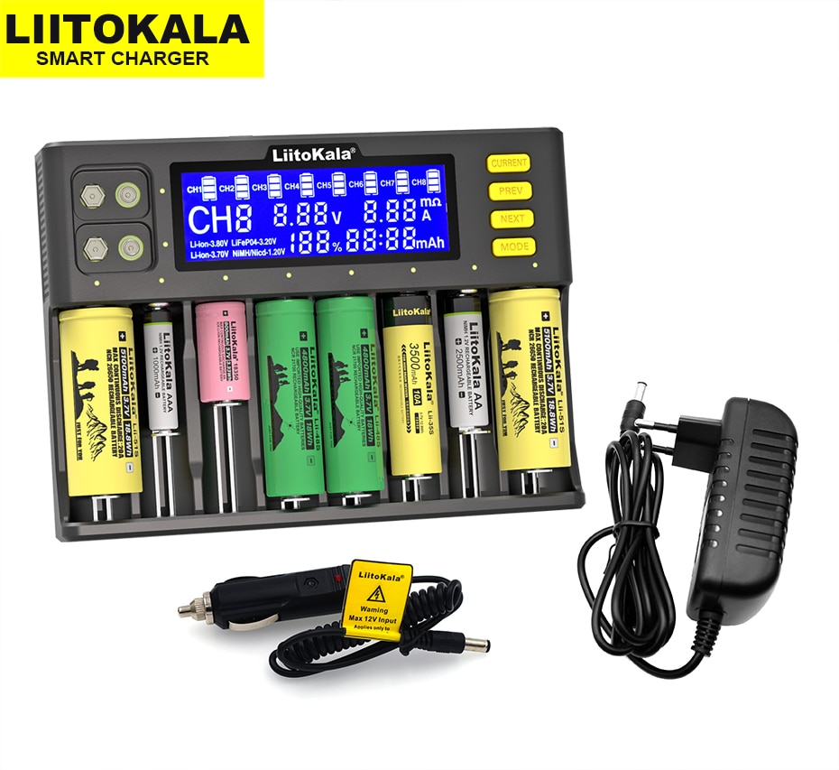 Liitokala lii -500 lii -202 lii -500s lii -s8 lii -600 lcd 3.7v 18650 18350 18500 21700 14500 26650 aa nimh litiumakkulaturi