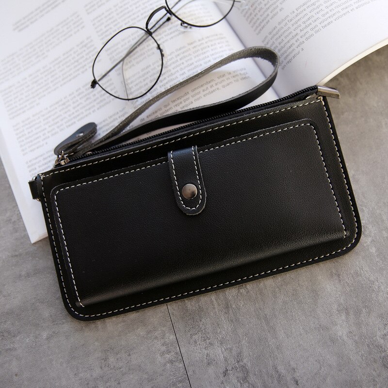 Polsband Lange Vrouwen Portemonnee Vele Afdelingen Vrouwelijke Portefeuilles Clutch Dame Portemonnee Rits Telefoon Zak Kaarthouder Meisjes Carteras: Black