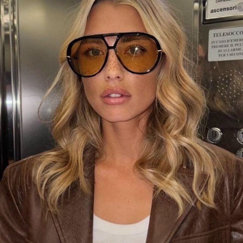 Gafas de sol de gran tamaño para mujer, lentes amarillas de gran tamaño a la , gafas de sol de de lujo, protección UV 2024 # 300864