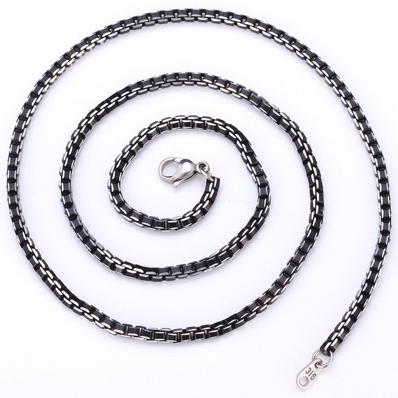 Collare Men Chain Necklace Hip Hop Box Link Chain 6mm Width 316L Stainless Steel Black Men Jewelry N511