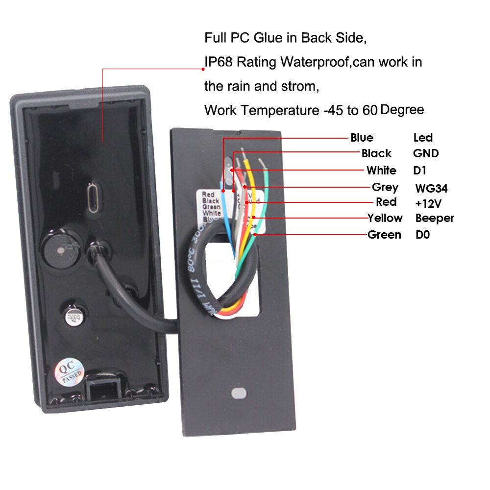IP68 Waterdichte 125Khz Rfid Kaartlezer Wiegand Output Input Toegangscontrole Kaartlezer 13.56Mhz Zwart Reader