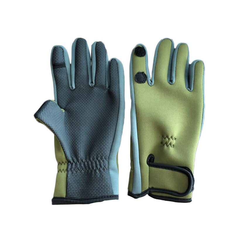 draussen Winter Angeln Handschuhe Wasserdichte Herren Radfahren Klettern Wandern Camping Reiten Drei oder Zwei Finger schneiden Anti-Unterhose Handschuhe: Grün / L
