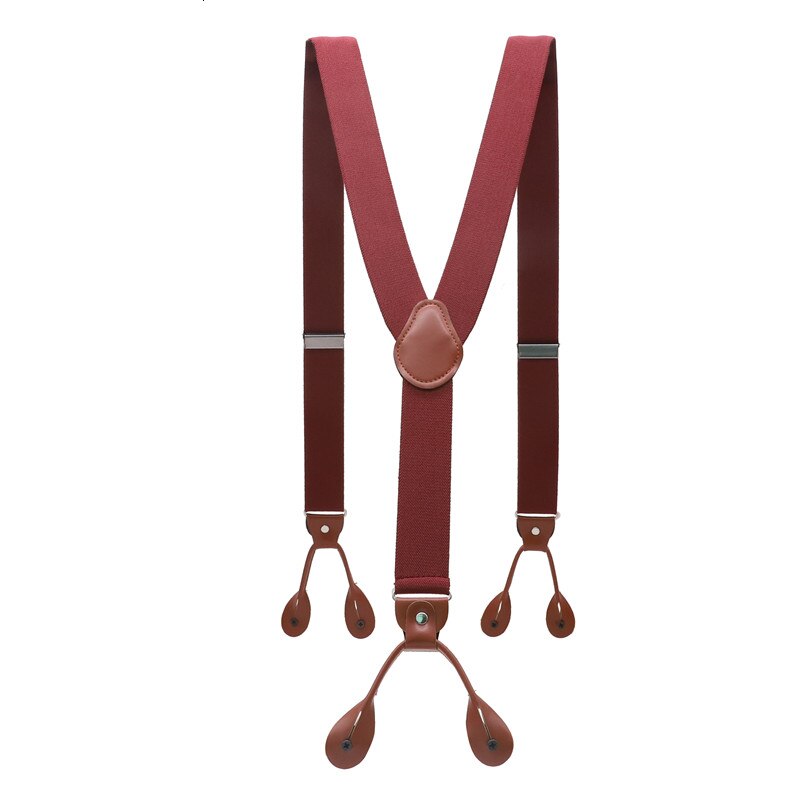 Unisex vintage seler herre seler justerbar 6 -knaps seler elastisk y-form strop bukser brun læder pu: 002