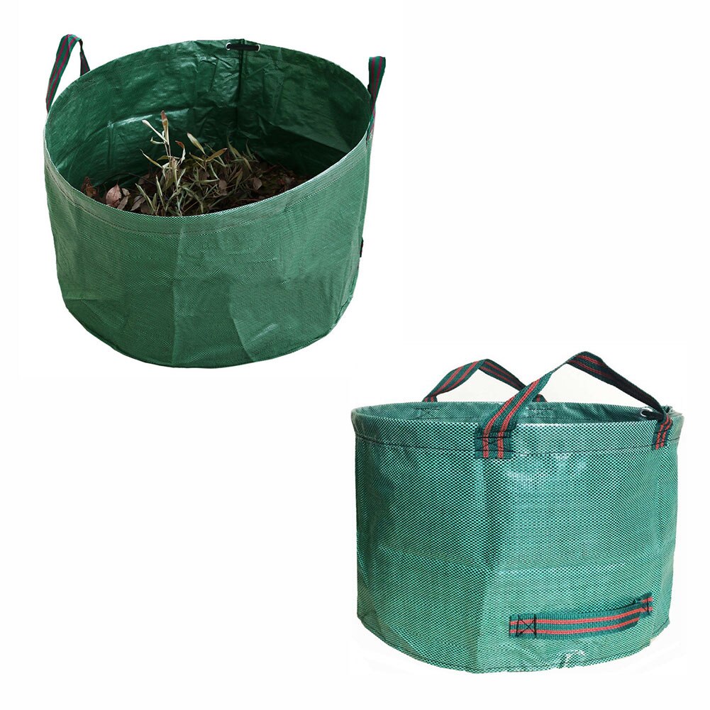 Sac à déchets de jardin vert réutilisable, étanche, robuste, poignées pour mauvaises herbes d'extérieur