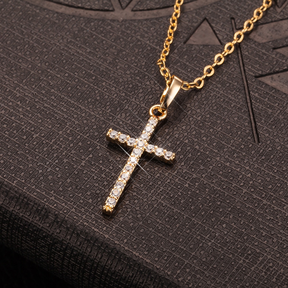 Simple Cross Ketting Goud Zilver Kleur Crystal Jesus Cross Hanger Collier Voor Mannen Vrouwen Paar Sieraden