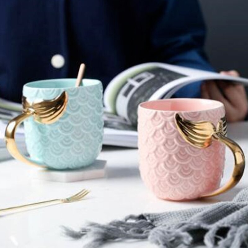 Ceramic Mermaid Tail Handle Cup Water Cup Continental Breakfast Cup Mug Novelty Water Cup