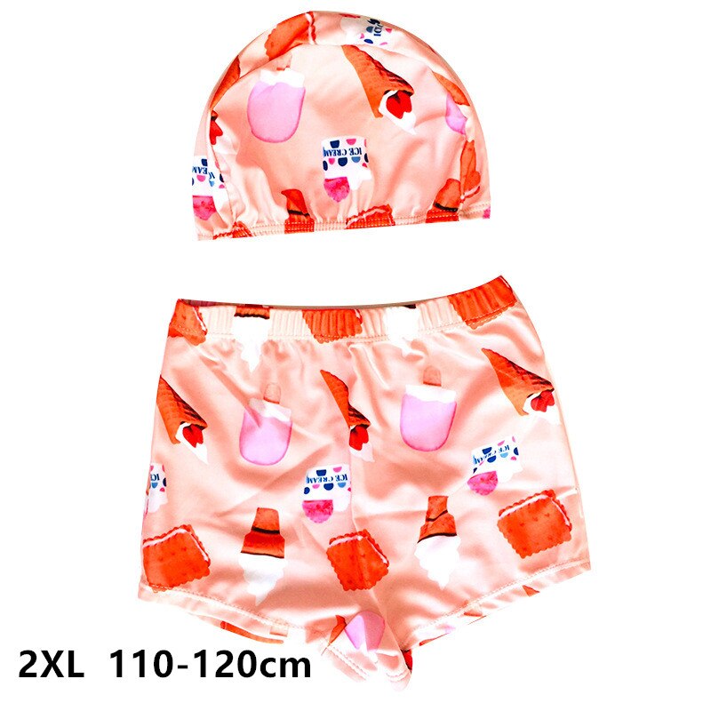 Bañador corto con gorro para niños, traje de baño a la con estampado de helado de impresión, YZN20015: 2XL  110-120cm