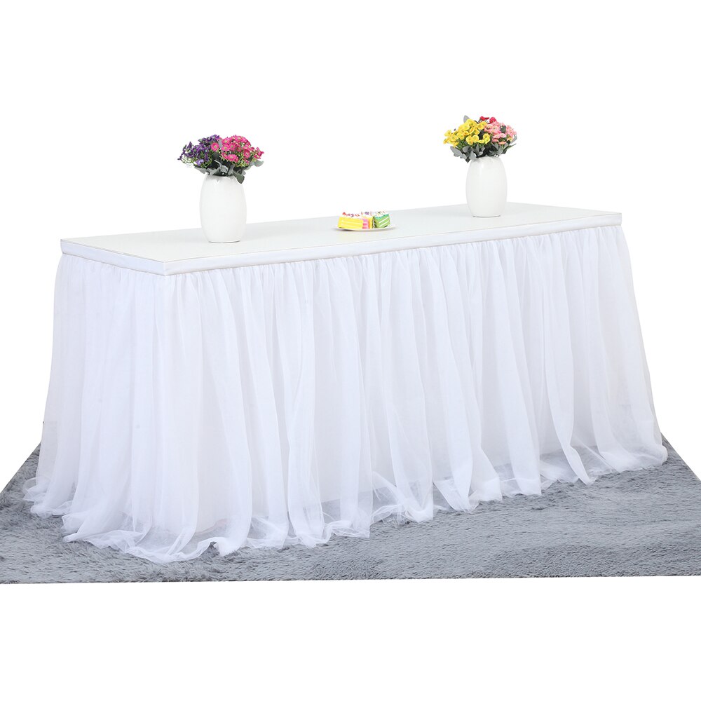 Tulle Tablecloth for Birthday Party Wedding Dinner Tableware Decoration 3 Tiers Table Skirt Home Textile Table Skirt: WHITE 2.75mx0.77m