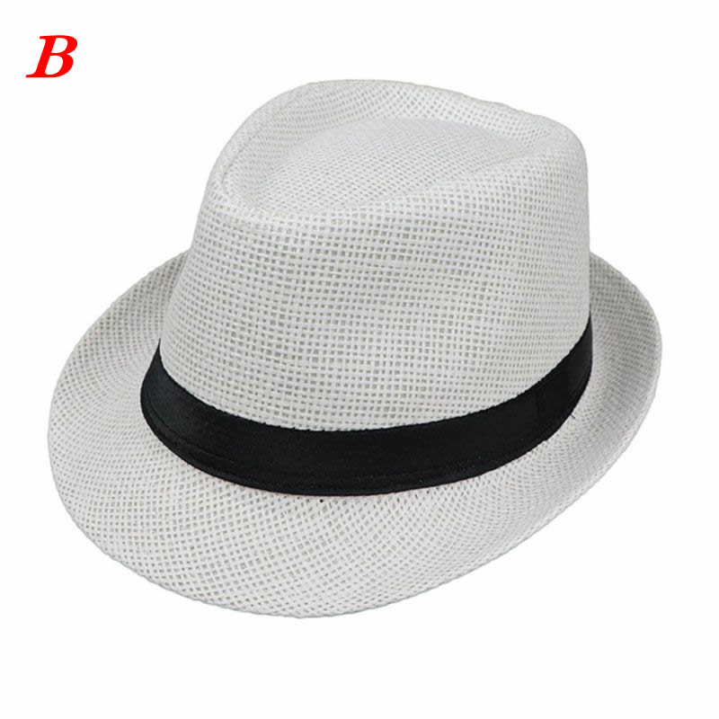 Børn børn sommer strand stråhat jazz panama trilby fedora hat gangster kasket udendørs åndbare hatte piger drenge solhat: B