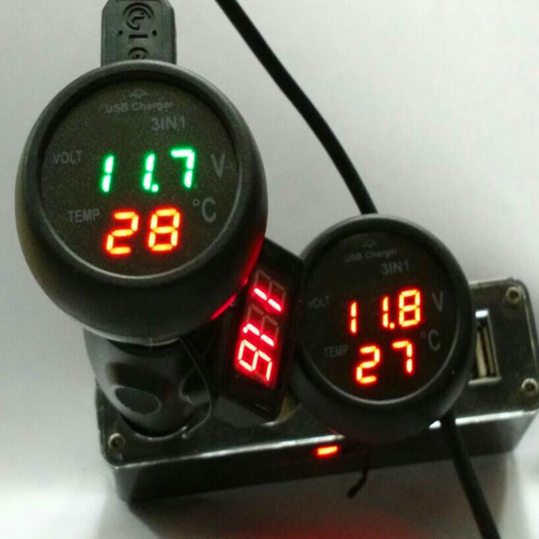 Digital LED Car Cigarette Lighter Voltmeter Thermometer Car Truck USB Charger 12V/24V Temperature Meter Voltmeter 3 in 1/ 2 in 1