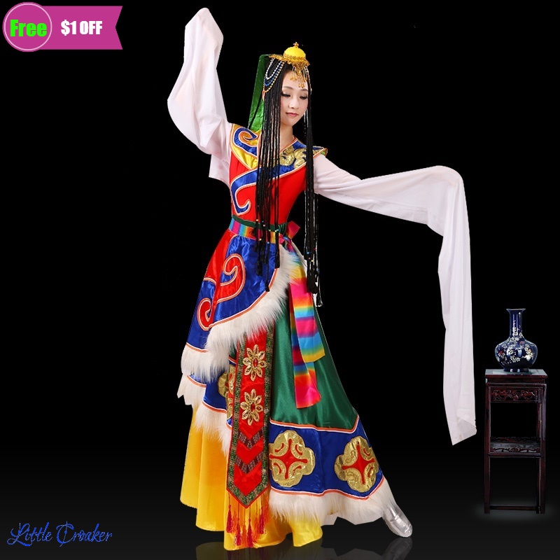 Vêtements de fête mongole chinois manches d'eau Costumes de danse folklorique vêtements scène danseur tenue tenue Performance robe tibétaine
