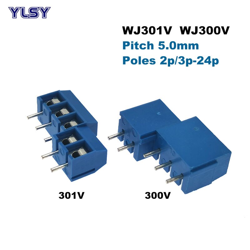 5Pcs Pitch 5.0mm PCB Screw Terminal Block Wire Connector Straight Right Angle Pin 2/3P Morsettiera Cable 1.5/2.5mm2 10-20A