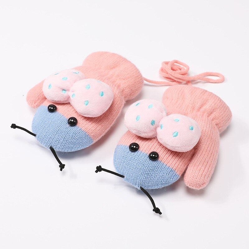 dessin animé mignon coccinelle bébé moufles hiver enfants bébé fille gants tricoté enfants enfant en bas âge dentition mitaines gants