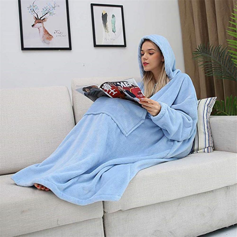 Flannel thickened warmth can wear blanket big hoodie household kangaroo pocket long sweatshirt