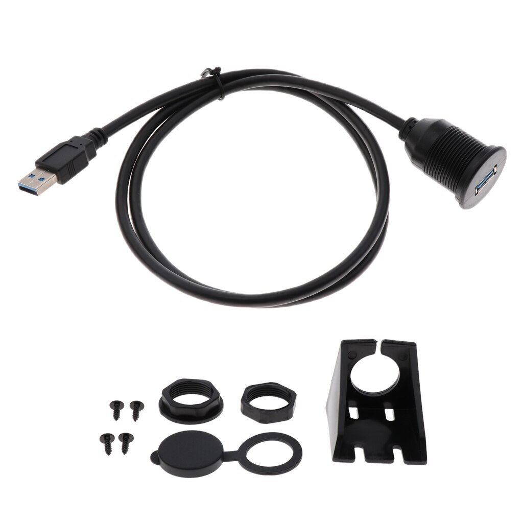 Car USB3.0 Extension Flush Mount Cable Dashboard Kit Round